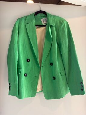 Scotch & Soda Bright Green Linen Double-Breasted Blazer